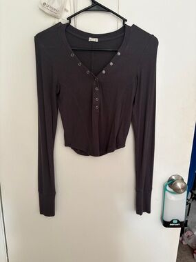 Garage Dark Gray Long-Sleeve Snap Henley